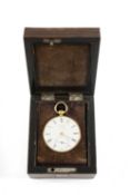 VICTORIAN 18CT GOLD OPEN FACED POCKET WATCH, white enamel dial with Roman numerals, subsidiary