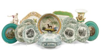 ASSORTED 19TH C. CERAMICS comprising Continental faience polychrome painted bowl decorated with a