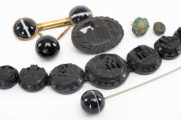 GROUP OF JEWELLERY comprising carved graduated panel bracelet depicting churches / abbeys, similar