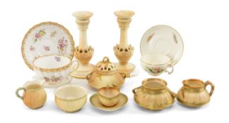 ASSORTED ROYAL WORCESTER PORCELAIN, including pair blush ivory 1236 pattern candlesticks, 1196