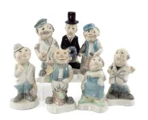 SEVEN WELSHCREST 'UNDER MILK WOOD' CARICATURE FIGURINES, including Mrs Ogmore-Pritchard, Butcher
