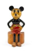 RARE FIELDING'S CROWN DEVON MICKEY MOUSE MATCH HOLDER, shape 571, the character seated, hands on