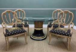 'VERSACE' STYLE GLASS TOP TABLE WITH FOUR PAINTED GEORGIAN-STYLE CHAIRS (5) Provenance: private
