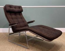 MID-CENTURY SAM LARSSON FOR DUX 'FENIX' ADJUSTABLE RECLINING ARMCHAIR, tubular metal frame, dark