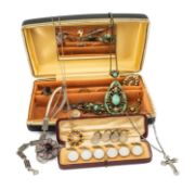 ASSORTED JEWELLERY comprising wedding bands, silver set jewellery, dress marcasite ring, vintage