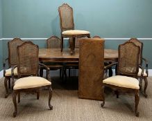AMERICAN 'CENTURY FURNITURE' SPECKLED OAK EXTENDING DINING TABLE AND EIGHT CHAIRS, two leaves,