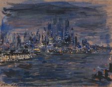 M. OPPENHEIMER watercolour - New York City skyline at night, signed, 23 x 30cms Provenance: