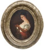 AFTER GEORG HOM (German, 1838-1911) oil on canvas - ‘Gute Nacht’, a maid with candle, bearing