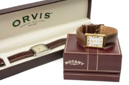 TWO GENT'S WRISTWATCHES, comprising Rotary gold plated tank wristwatch ref. GS818, with white