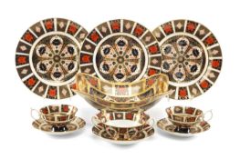 ASSORTED MODERN ROYAL CROWN DERBY 1128 PATTERN CHINA, comprising twin-handled fruit bowl, three