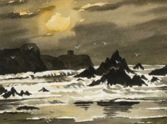 ‡ ALUN DAVIES (Welsh-Pembrokeshire) watercolour - coastal scene, signed, 20 x 27cms Provenance: