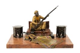 19TH C. FRANZ BERGMANN INKSTAND, Austria c. 1890, cold painted bronze, modelled with an Arab holding