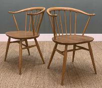 TWO MID-CENTURY ERCOL 449A WINDSOR 'COWHORN' BOW TOP ARMCHAIRS, solid elm and beech, polished