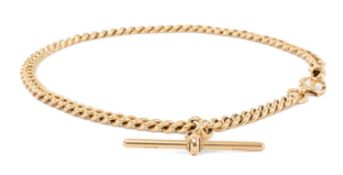 15CT GOLD CURB LINK ALBERT CHAIN, T-bar, 37cms long, 46.1gms Provenance: private collection