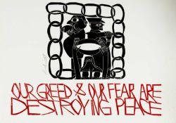 ‡ PAUL PETER PIECH (American-Welsh 1920-1996) two colour lithograph - with the slogan, 'Greed and