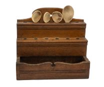 ANTIQUE WELSH SPOON RACK, with several wood cawl spoons Provenance: private collection Cardiff
