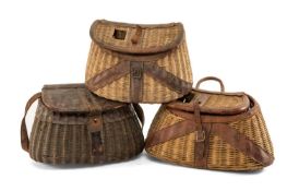 THE FISHING CLUB HOUSE: PERIOD SPILT CANE & LEATHER CREEL, half clad in leather having a leather