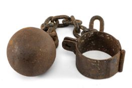 THE POLICE CLUB HOUSE: VINTAGE PRISONER'S CAST IRON BALL & CHAIN, 65cms long Provenance: private