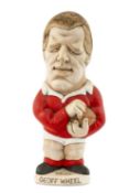 THE RUGBY UNION CLUB HOUSE: GROGG MODEL OF GEOFF WHEEL on a titled base, 24 cms Provenance: