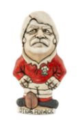 THE RUGBY UNION CLUB HOUSE: GROGG MODEL OF STEVE FENWICK BY JOHN HUGHES standing on titled base,