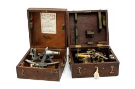 THE MARITIME / MARINE / NAVAL CLUB HOUSE: TWO MAHOGANY CASED SEXTANTS by Henry Barrow and Kelvin