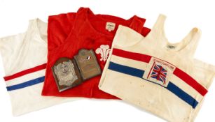 THE OLYMPIC GAMES CLUB HOUSE: THREE RUNNING VESTS FOR KEN JONES, three running vests of Kenneth