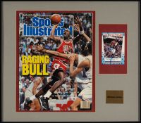 THE BASKETBALL CLUB HOUSE: MICHAEL JORDAN COLLAGE depicting collector's card bearing signature,