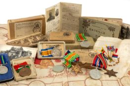 THE MILITARY CLUB HOUSE: GROUP OF MILITARIA comprising 'A Souvenir Of The Great War' silk