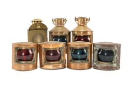 THE MARITIME / MARINE / NAVAL CLUB HOUSE: FOUR SIMILAR SMALL COPPER SHIPS LAMPS, two marked '