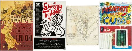 THE THEATRE CLUB HOUSE: FOUR DECORATIVE POSTERS & PRINT comprising hand coloured District Plan of