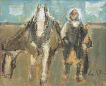 ‡ WILL ROBERTS (Welsh 1907-2000) oil on canvas – cockle cart & figure, signed with initials,