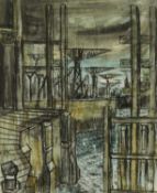 ‡ KAREL LEK (Belgian 1929-2020) dry brush & watercolour - entitled verso 'Harbour', signed, 28 x