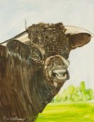 ‡ ALEX WILLIAMS (Welsh b.1942) double sided oil on board advertising 'pub-type' sign for the Welsh