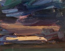 ‡ DAVID LLOYD GRIFFITH (Welsh b.1956) oil on card - entitled verso, 'Sunset Study, Betws yn Rhos',