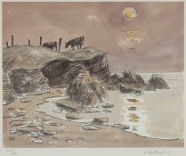‡ SIR KYFFIN WILLIAMS RA (Welsh 1918-2006) colour print – cattle on headland near Porth Cwyfan, Ynys