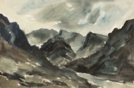 ‡ SIR KYFFIN WILLIAMS RA (Welsh 1918-2006) watercolour - Eryri peaks and clouds, signed with