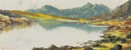 ‡ CHARLES WYATT WARREN (Welsh 1908-1993) oil on board - entitled verso, 'Snowdon from Llyn Mymbr' on