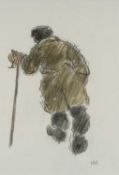 ‡ SIR KYFFIN WILLIAMS RA (Welsh 1918-2006) pencil and watercolour - farmer with stick, signed with