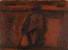 ‡ WILL ROBERTS (Welsh 1907-2000) oil on canvas – red farmer, signed with initials, 29 x 40cms