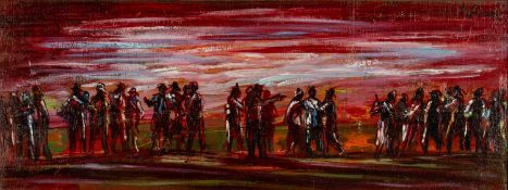 ‡ ANDREW VICARI (Welsh 1932-2016) oil on board - entitled verso 'Avant la derniere veille',