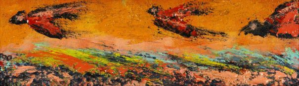 ‡ PAUL PETER PIECH (American, lived / worked Wales 1920-1996) rare oil on board - birds in flight,