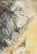 ‡ VALERI GANZ (Welsh 1936-2015) pastel - entitled verso on Attic Gallery label, 'Gerry Mulligan at