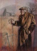 ‡ KEITH BOWEN (Welsh b.1950) pastel - entitled verso, 'Standing Shepherd' on Martin Tinney Gallery