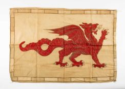 COTTON WELSH 'Y DDRAIG GOCH' FLAG with unusual grid border, believed early 20th Century, 51 x