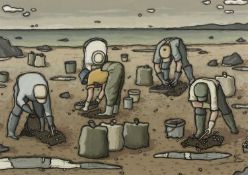 ALAN WILLIAMS (Welsh Contemporary) acrylic - entitled verso, 'Cockle Pickers', signed, 35 x 49cms