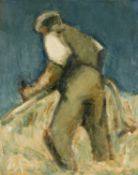 ‡ WILL ROBERTS (Welsh 1907-2000) oil on canvas - entitled verso 'Man Mowing', signed with initials