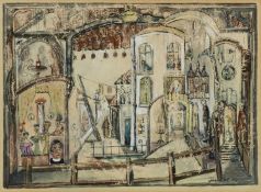 ‡ HENDRIK LEK (Belgian, lived Wales 1903-1985) mixed media - entitled verso 'The Stage' on artist'