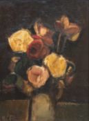 ‡ WILL ROBERTS (Welsh 1907-2000) oil on board - still life of roses, signed with initials, 49 x