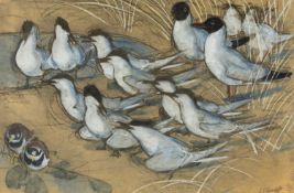 ‡ CHARLES FREDERICK TUNNICLIFFE RA OBE (English, worked Wales 1901-1979) mixed media - terns amongst