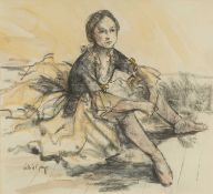 ‡ VALERIE GANZ (Welsh 1936-2015) pastel and watercolour - entitled verso, 'Bettina', signed, 41 x